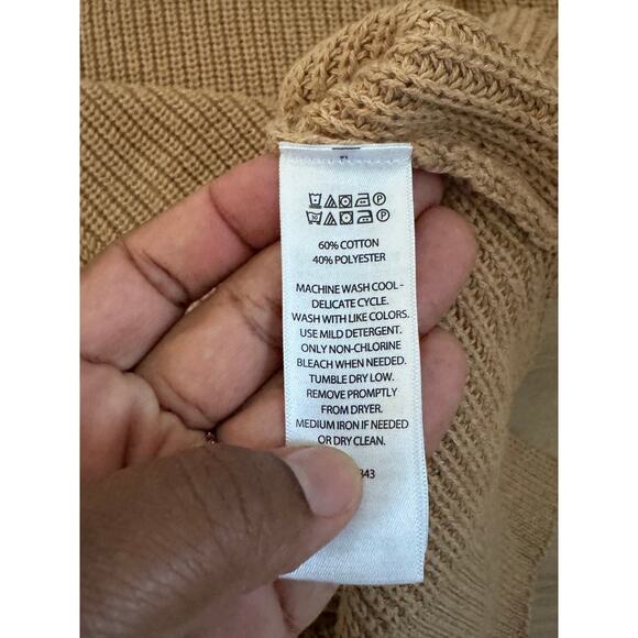 Cynthia Rowley Women’s Hoodie Sweater Medium Tan Ribbed Cotton Pullover Slouchy - Picture 4 of 8